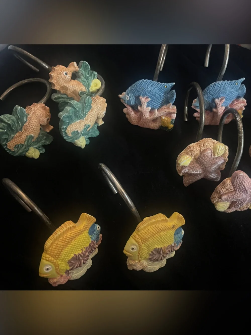 Ceramic Fish & Seahorse Shower Curtain Hooks Decor - Yellow, Blue, Green 224